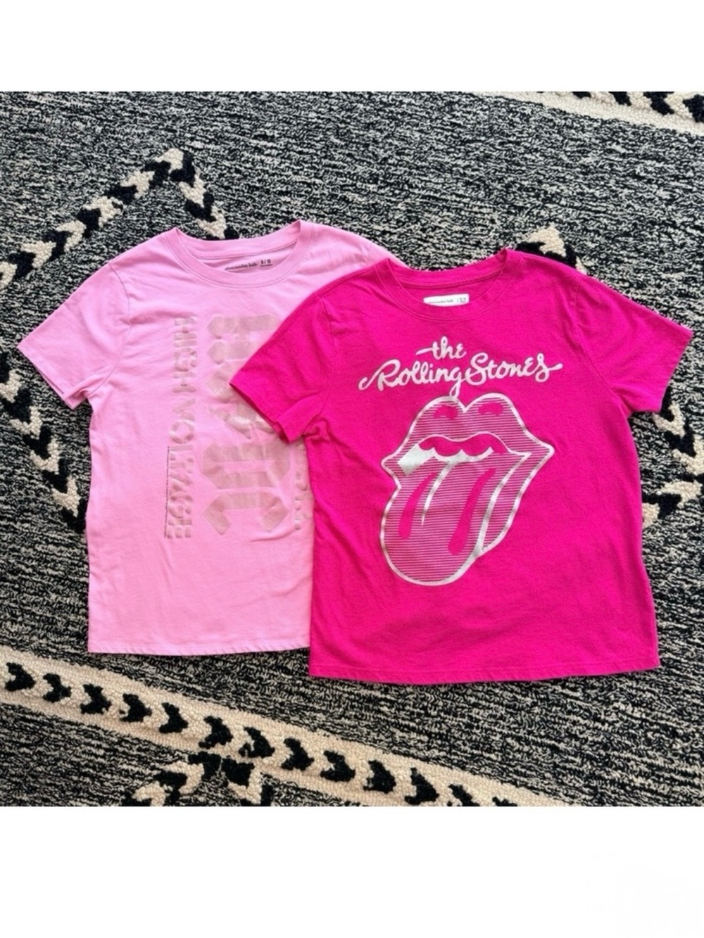 Abercrombie Kids pink graphic tees size 9/10 Rolling Stones AC/DC band t-shirts